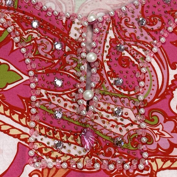 Soft Surroundings Top Womens Size XL Pink Paisley Beaded 3/4 Sleeve Tunic - Picture 4 of 10